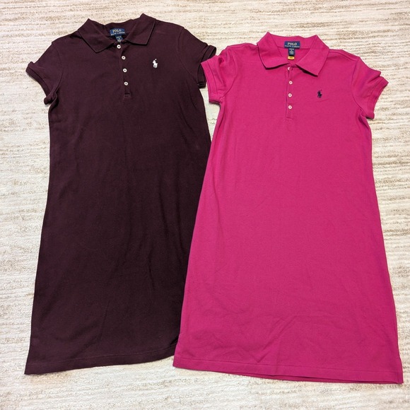 Polo Ralph Lauren Other - Polo Ralph Lauren Shirt Dress Kid Girls Sz L 12-14 Burgundy Pink Lot of 2 School